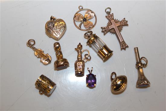 11 charms - mostly gold